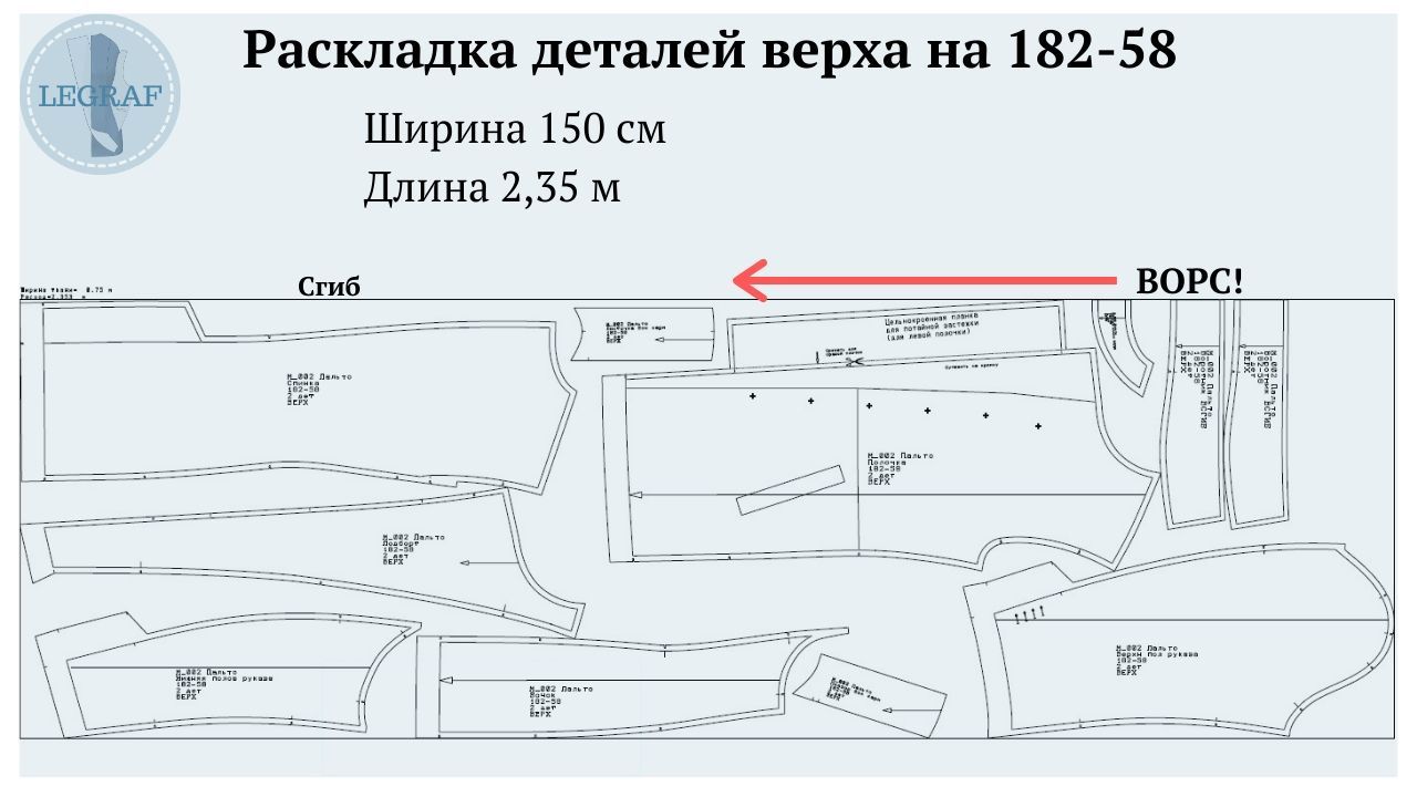 Раскладка на ткани мужского пальто