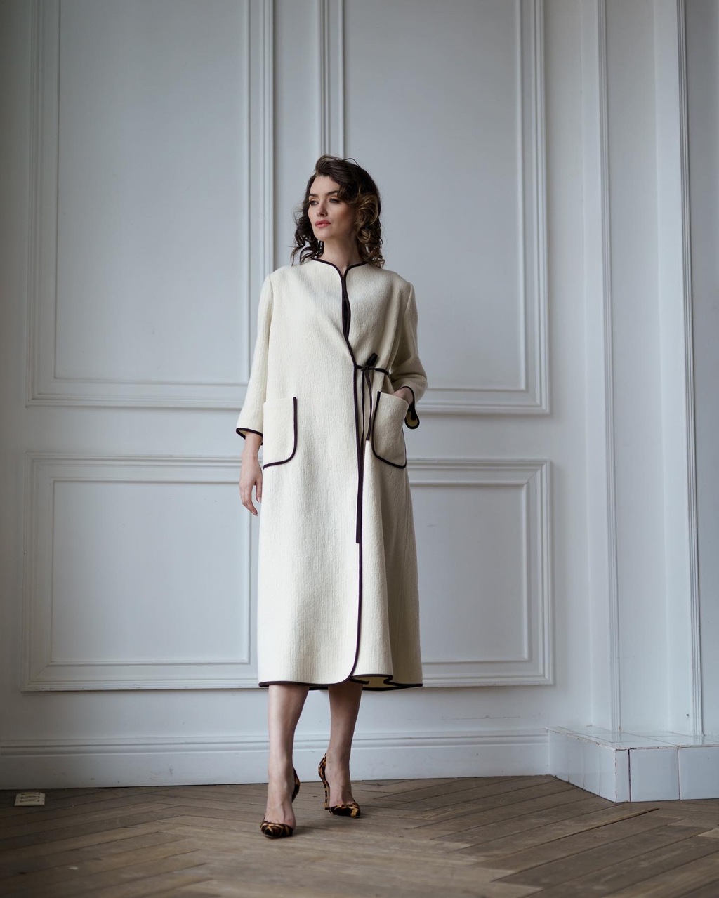 Пальто из молочного лодена
