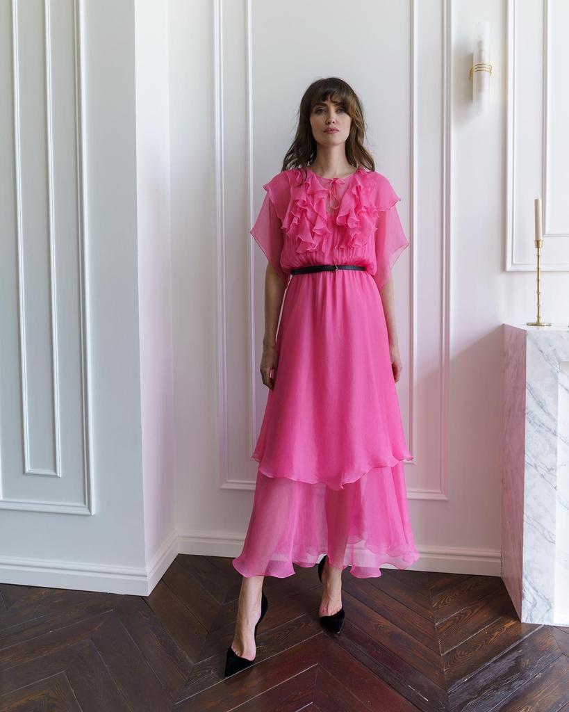 Платье из шифона розовое