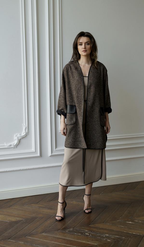 Арт.110049 полупальто коричневая елочка с кантами