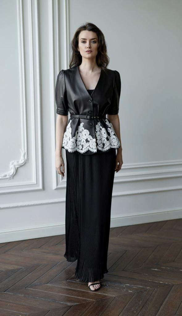 Арт. 110037 куртка кожаная с белым кружевом