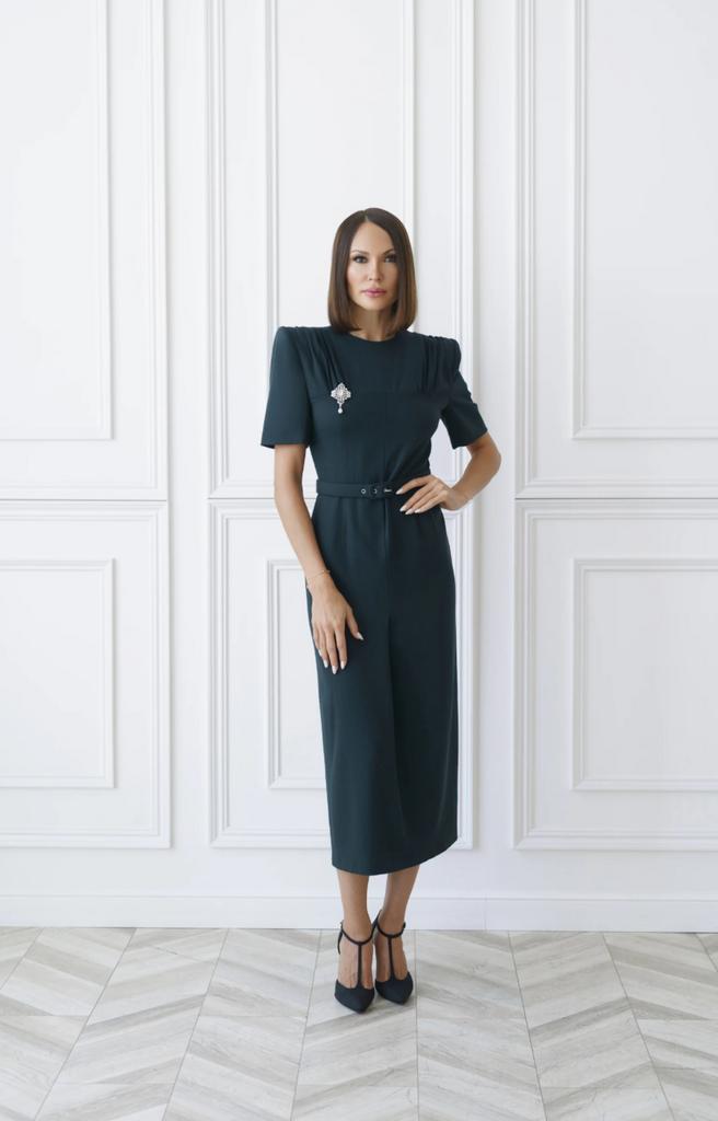 Платье темно зеленое из шерстяного крепа