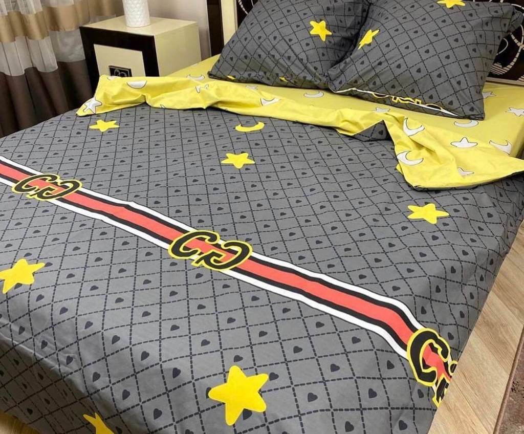 желто-серое постельное белье со звездами луна