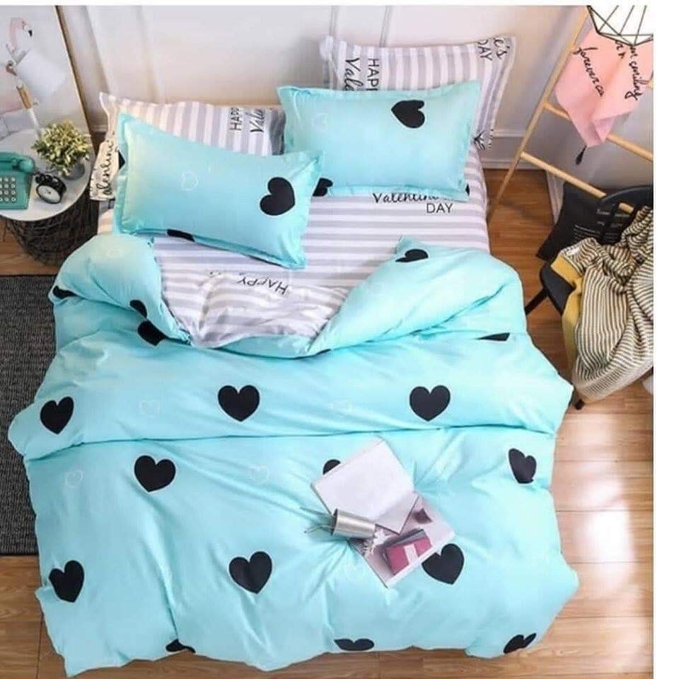постельное белье с сердечками бирюзового цвета