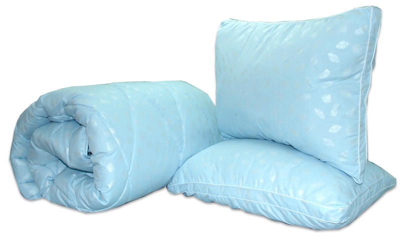 одеяло с подушками лебяжий пух голубого цвета Таг Текстиль
