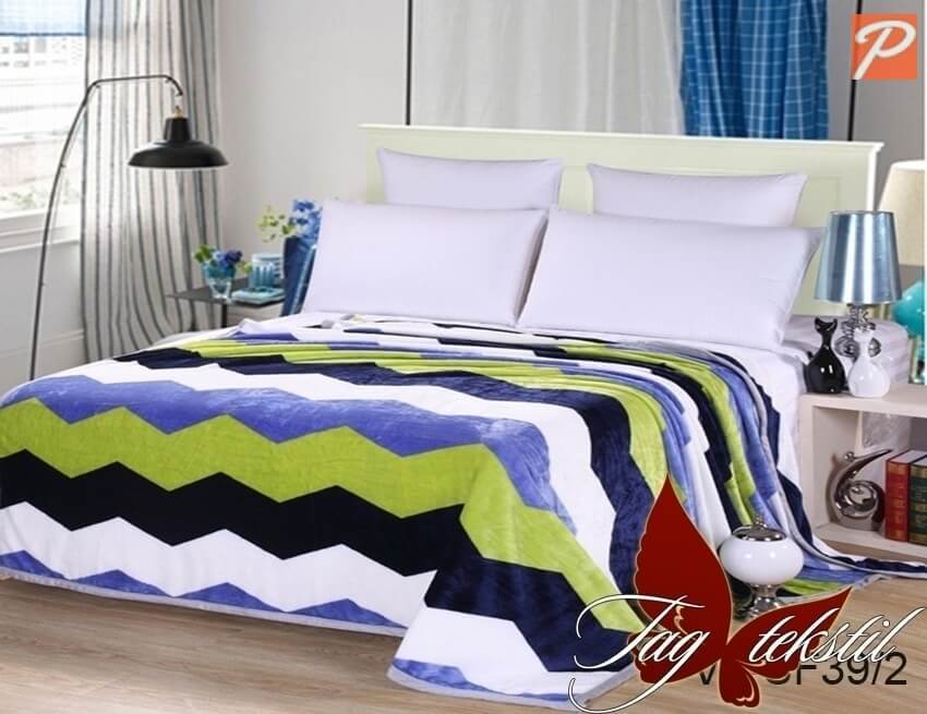 плед-покрывало зигзаг зеленый, синий, голубой VLSF39-2 Tag Tekstil