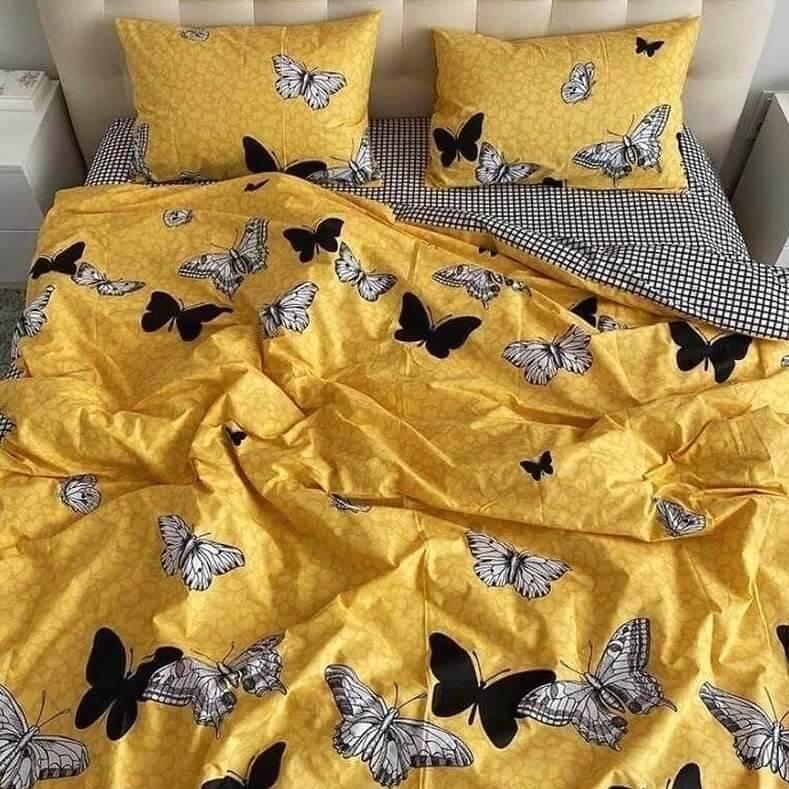 Постельное белье черные бабочки на желтом фото 1