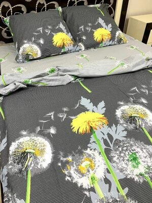 постельное белье с одуванчиками на сером фото