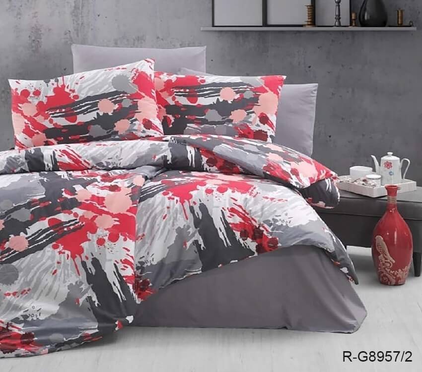 турецкое постельное белье ранфорс красно-серого цвета G8957/2