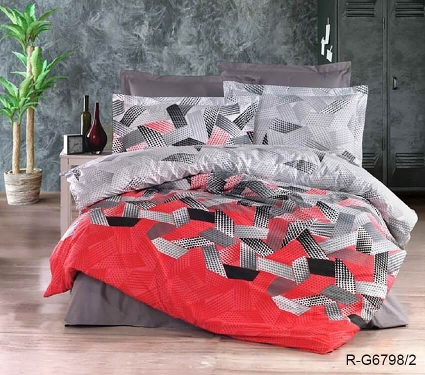 турецкое постельное белье ранфорс красно-серого цвета G6798/2