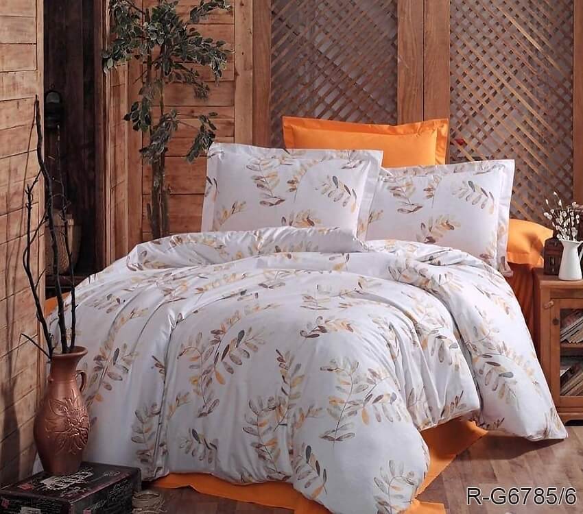 турецкое постельное белье ранфорс с веточками и листиками G6785/6