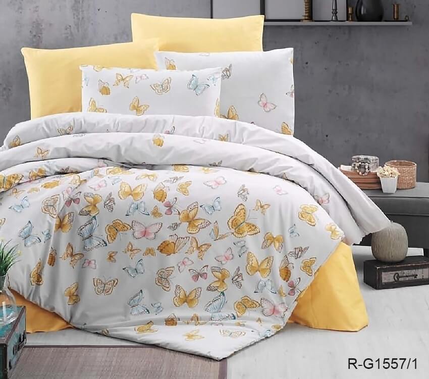 желтое турецкое постельное белье с бабочками G1557/1