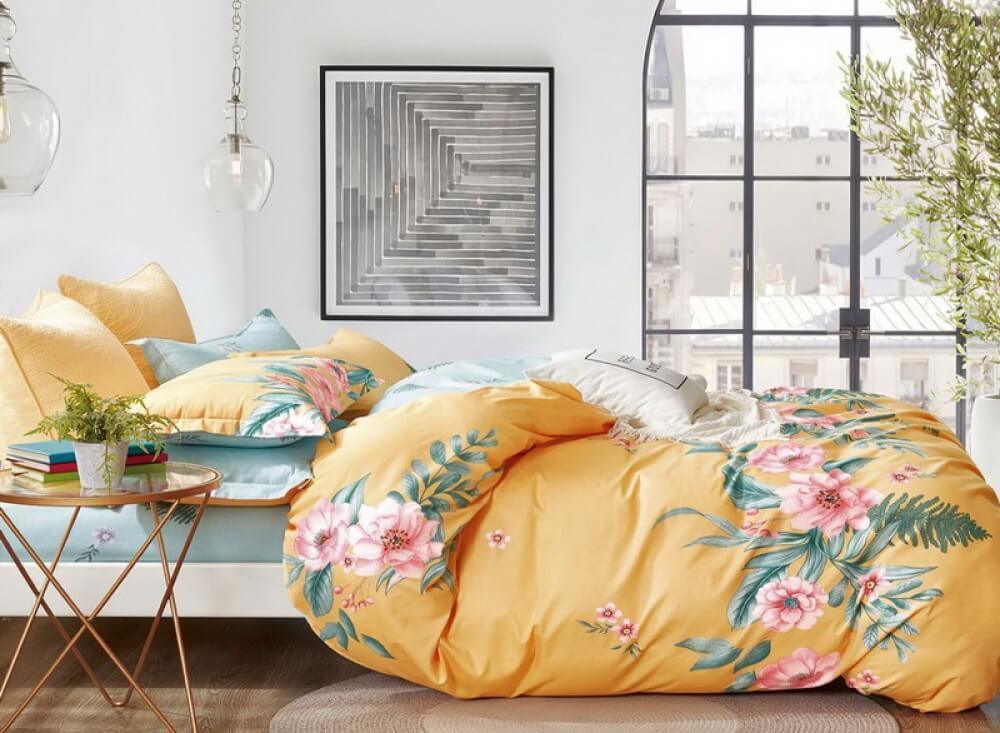 желтое постельное белье с цветами фото 1