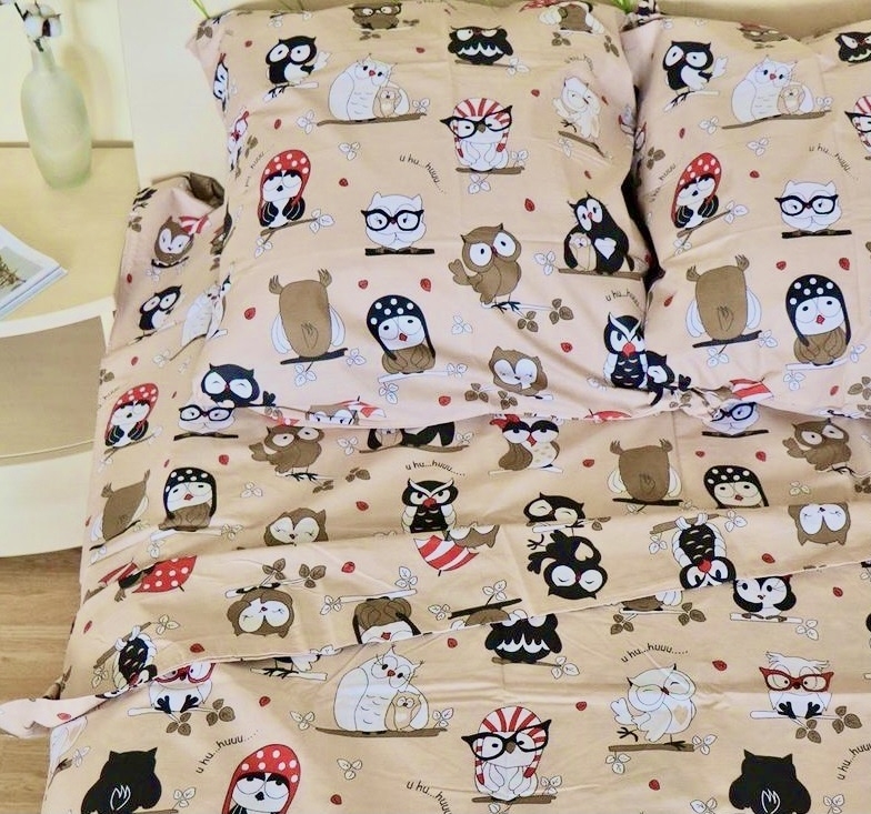 постельное белье совы на бежевом