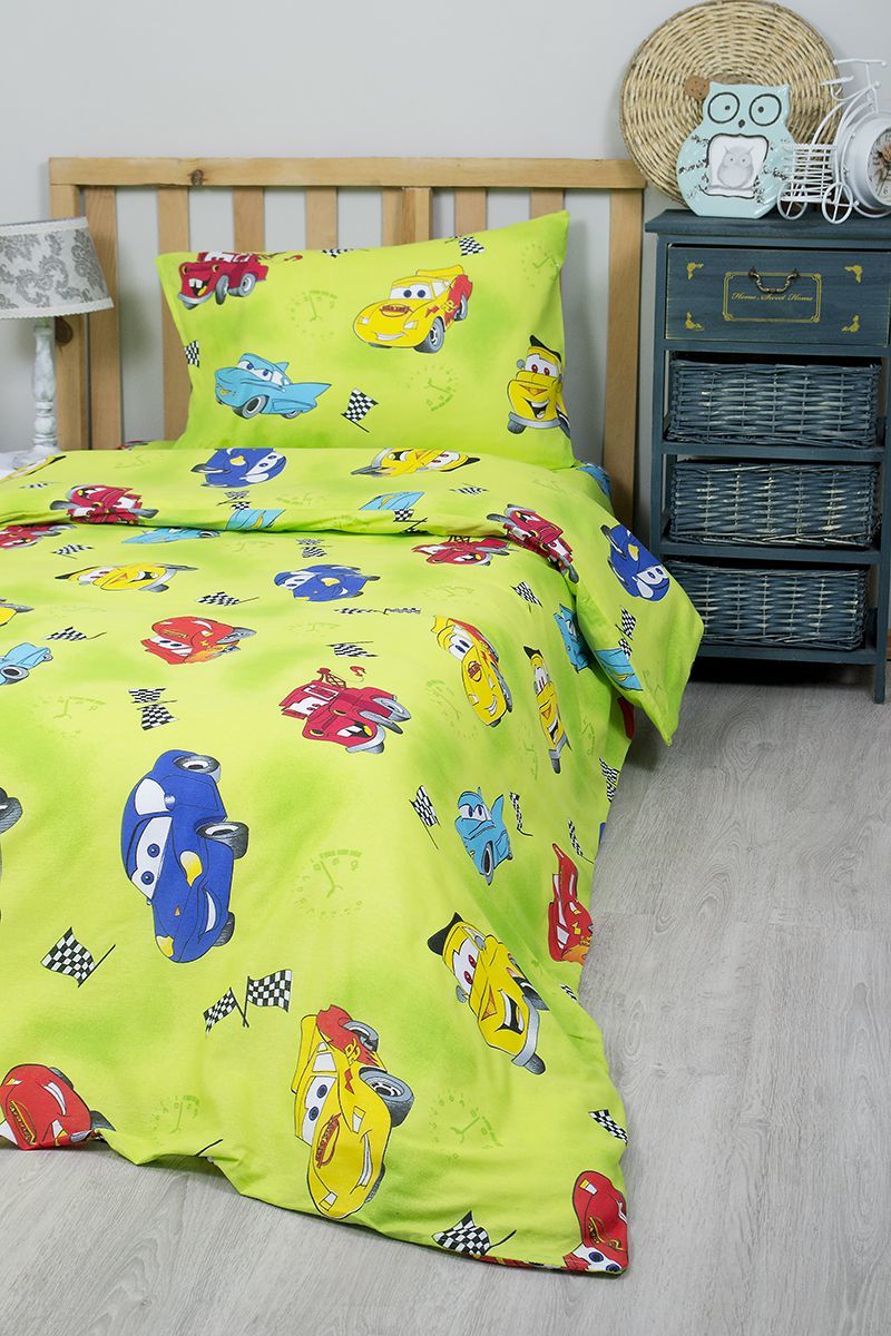 постельное белье тачки  маквин зеленого цвета
