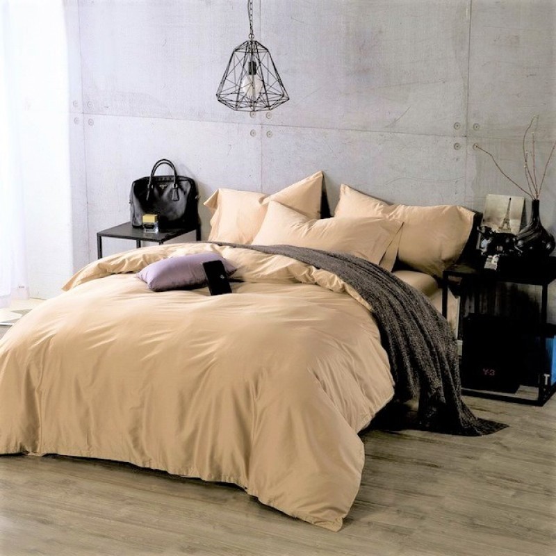 однотонное песочное постельное белье поплин