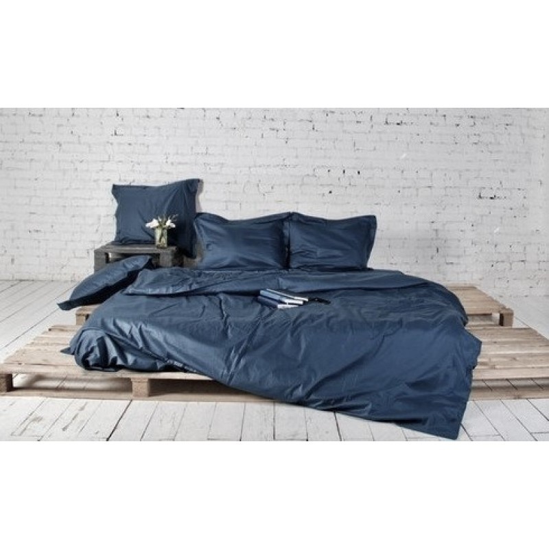 однотонное постельное белье сатин темно-синего цвета фото 1