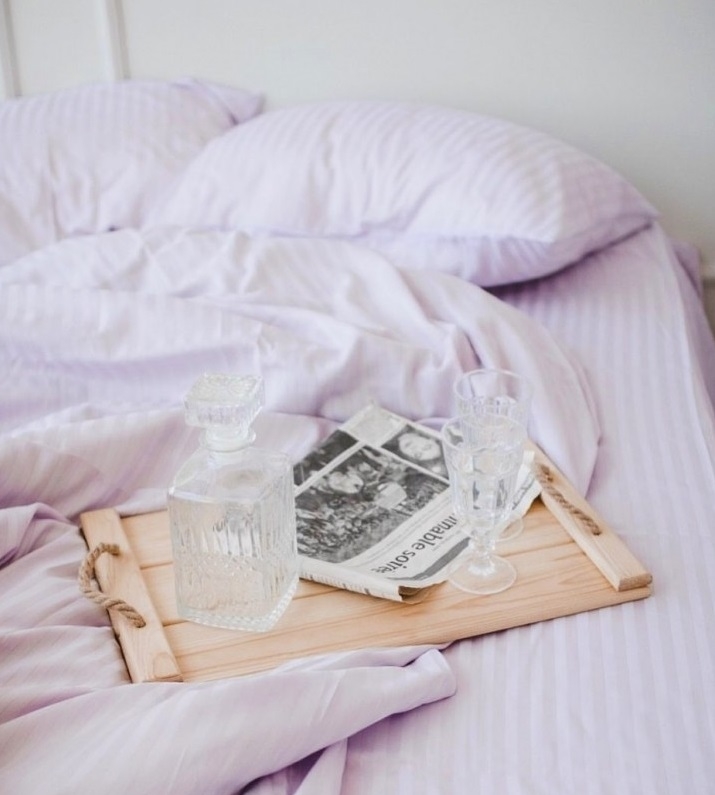 лиловое постельное белье страйп сатин