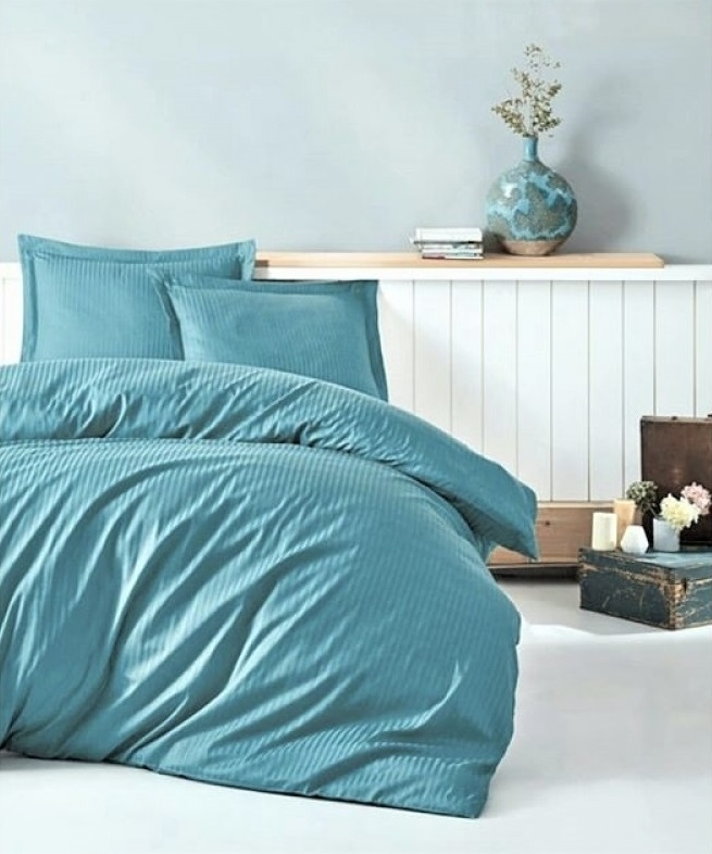 бирюзовое постельное белье страйп сатин фото 1