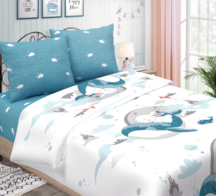 детское постельное белье с китом и зайчиком