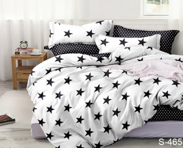 сатиновое постельное белье со звездами черно-белое