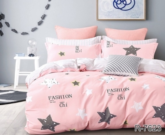 розовое постельное белье со звездами ранфорс