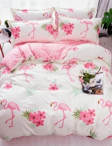 розовое постельное белье с фламинго бязь