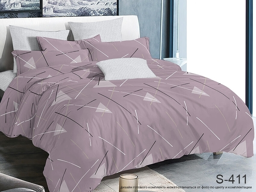 постельное белье сатин фиолетовое с геометрическим рисунком