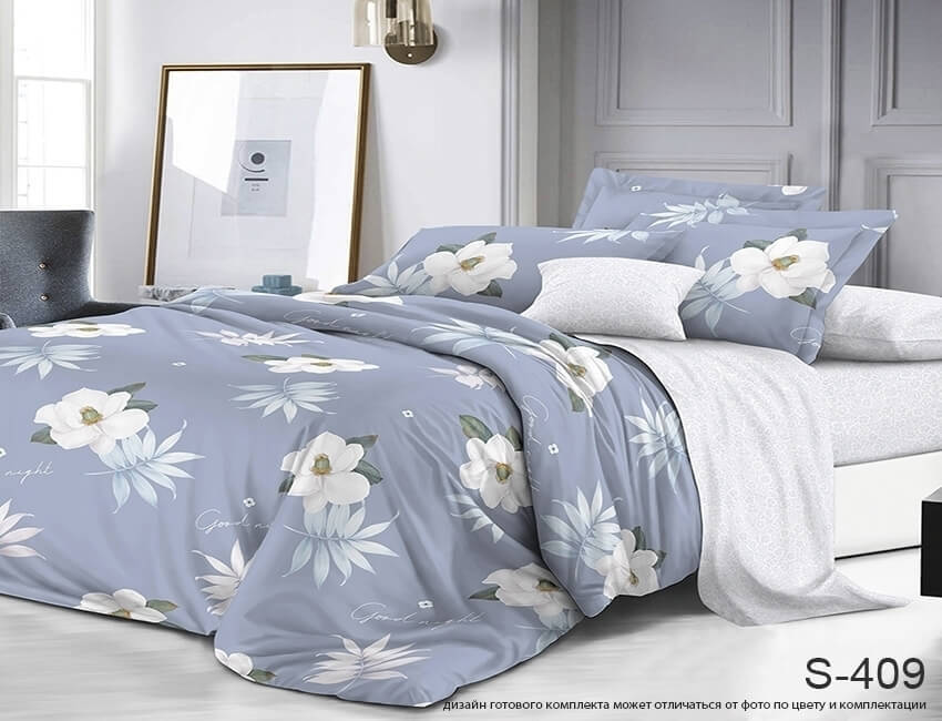 постельное белье сатин с белыми цветами