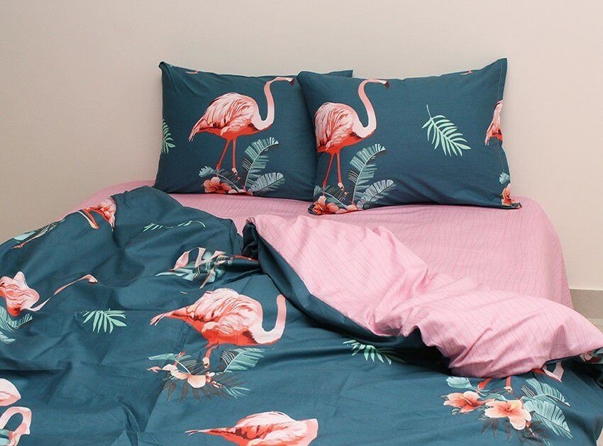 Сатин Таг Текстиль S 425 Фламинго и Монстера 1