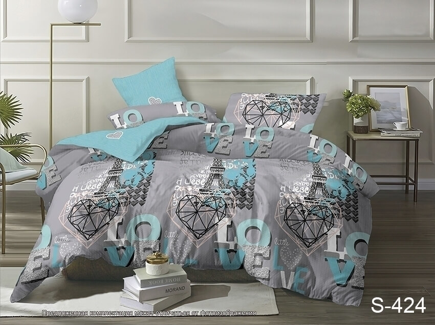 постельное белье сатин серого цвета Love Paris