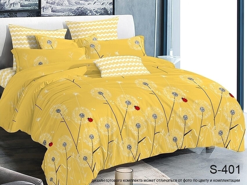 постельное белье сатин желтого цвета с одуванчиками