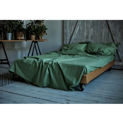 постельное белье страйп-сатин изумрудного цвета фото 1