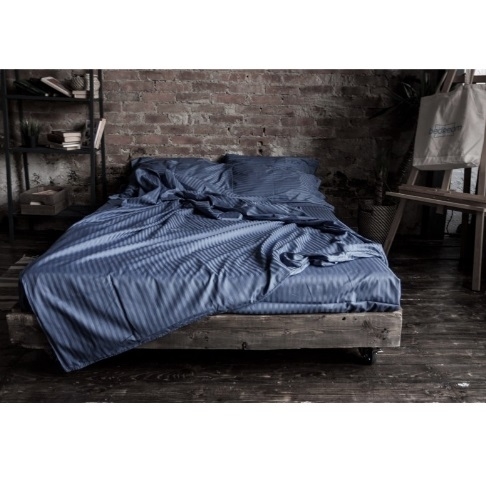 постельное белье страйп-сатин голубого цвета фото 1