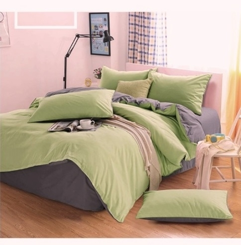 однотонное постельное белье оливкового цвета с серым