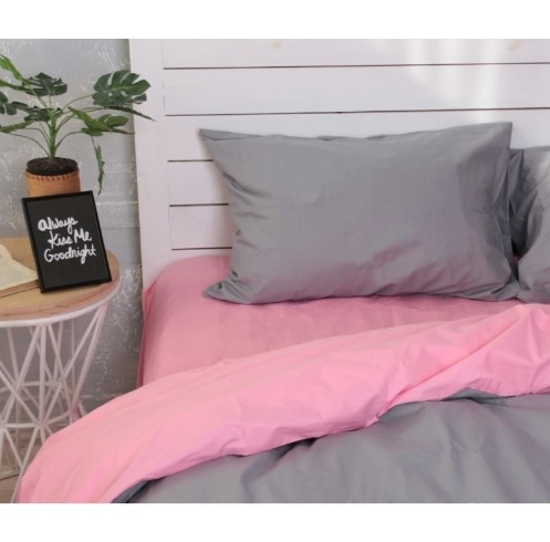 однотонное постельное белье серо-розовое фото 1