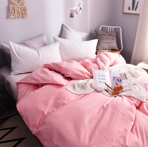 однотонное постельное белье розово-белое