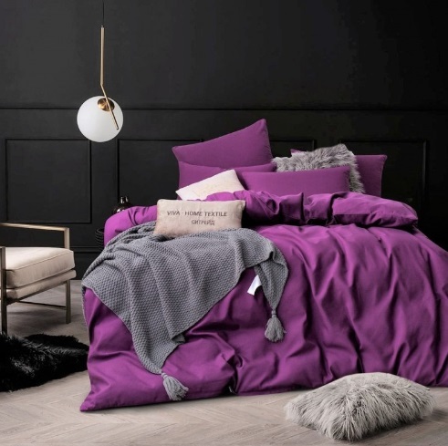 однотонное постельное белье поплин фиолетового цвета фото 1