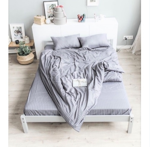 постельное белье страй-сатин серого цвета фото 1