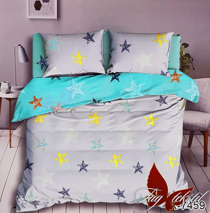 серо-бирюзовое постельное белье со звездами