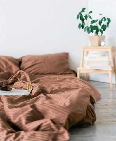 постельное белье страйп - сатин кофе