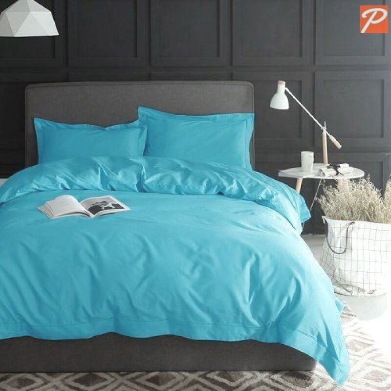 однотонное постельное белье лазурного, бирюзового цвета из поплина Lux, Лазурный берег