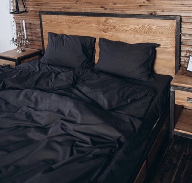 Однотонное Постельное белье поплин чёрного цвета