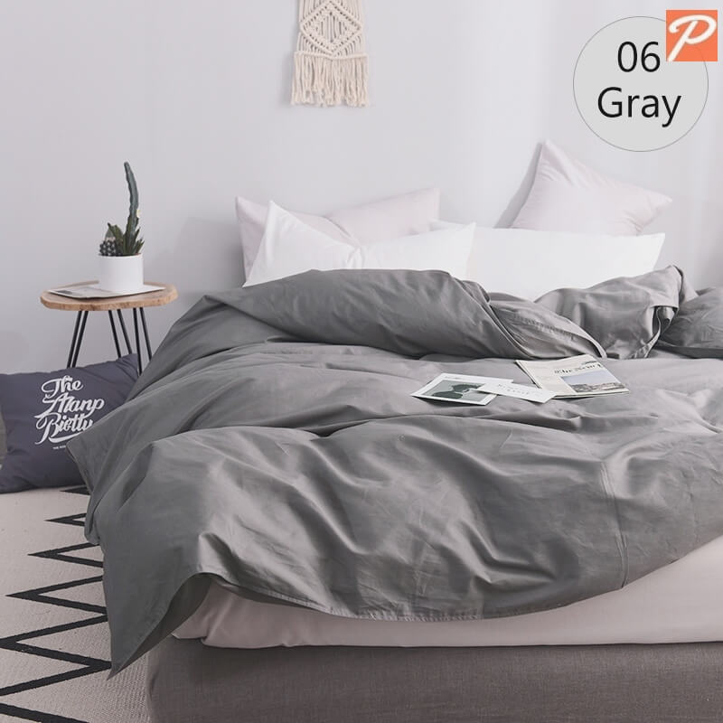 однотонное постельное белье серого цвета с белым поплин Lux