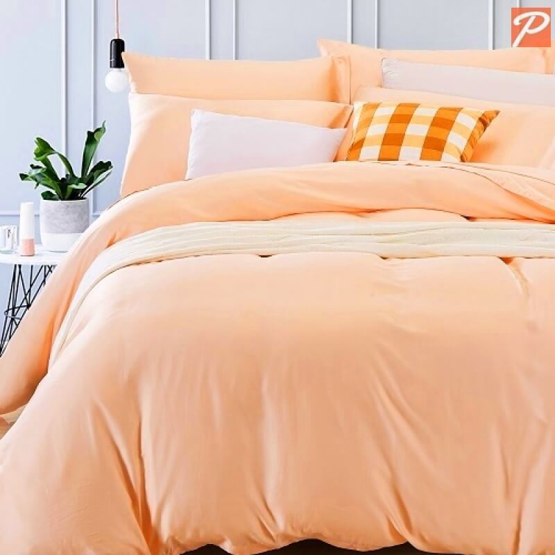 однотонное постельное белье цвета персик из ткани поплин Lux фото 1