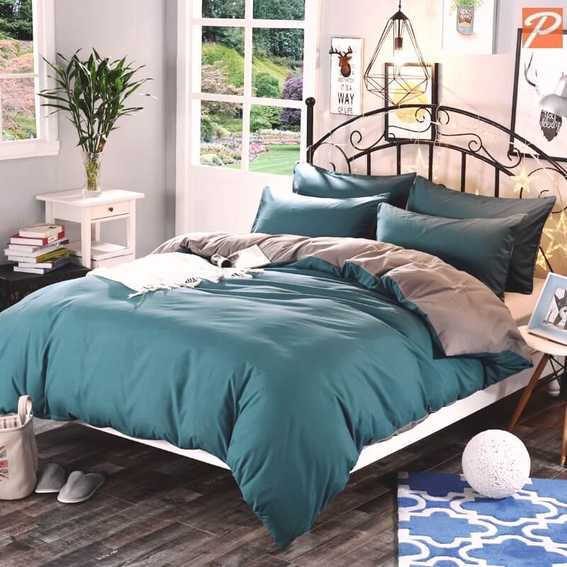 однотонное постельное белье аквамаринового цвета из ткани поплин Lux
