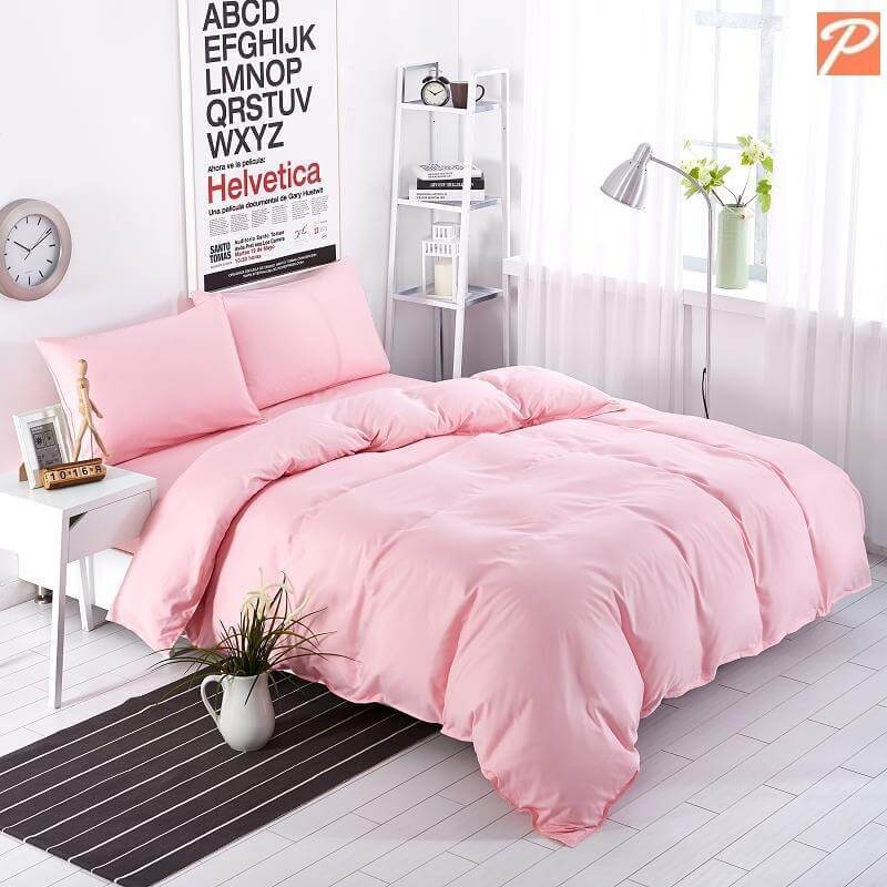 розовое однотонное постельное белье из поплина Lux