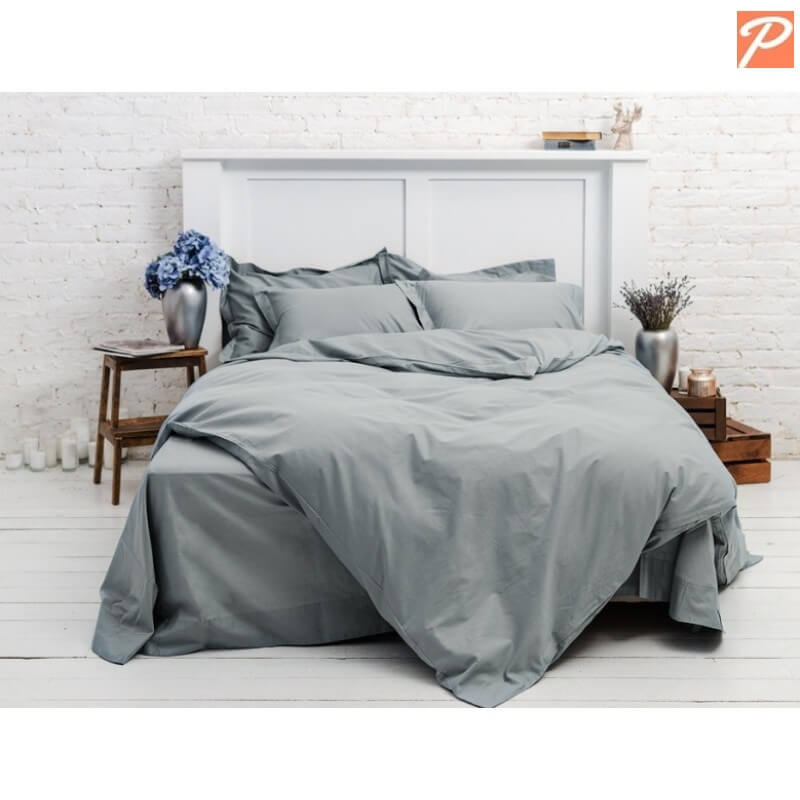 Серое однотонное постельное белье из поплина Lux