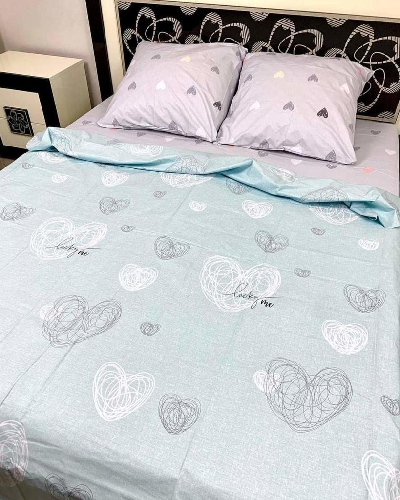 постельное белье мятного цвета с сердечками