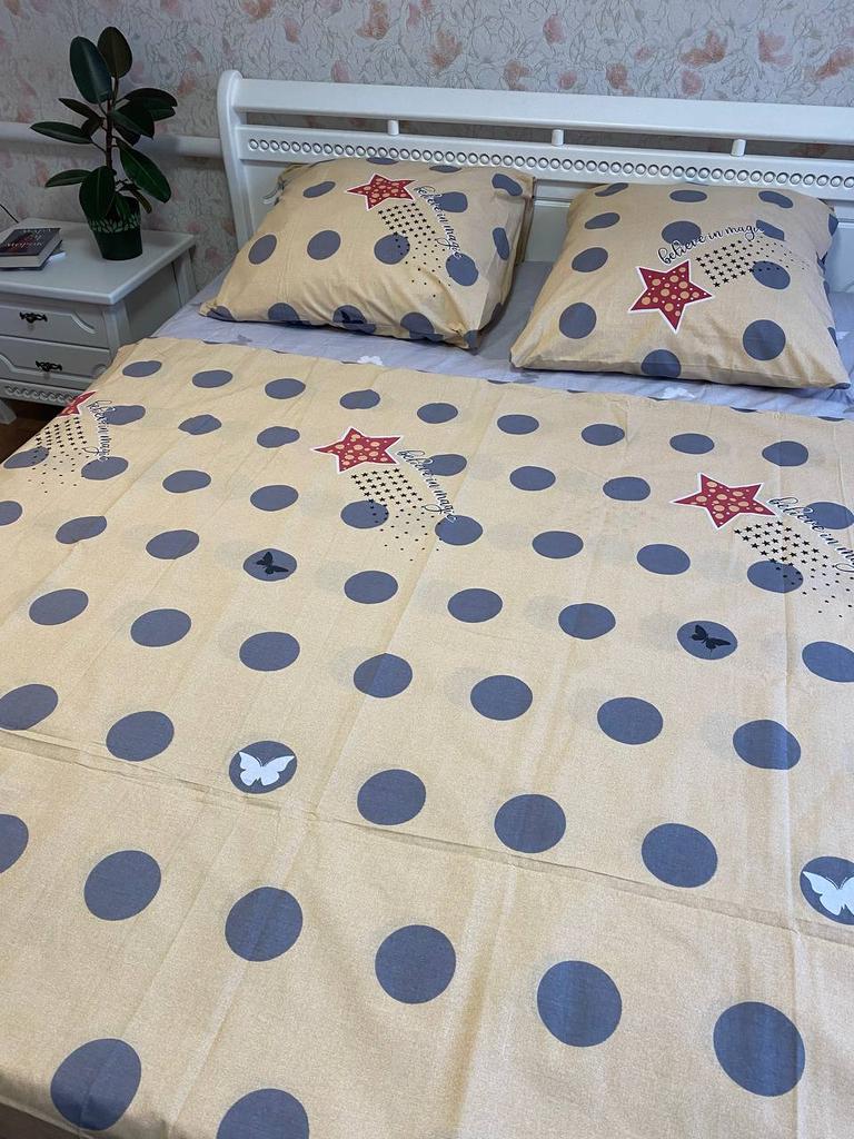 постільна білизна горошок на бежевому